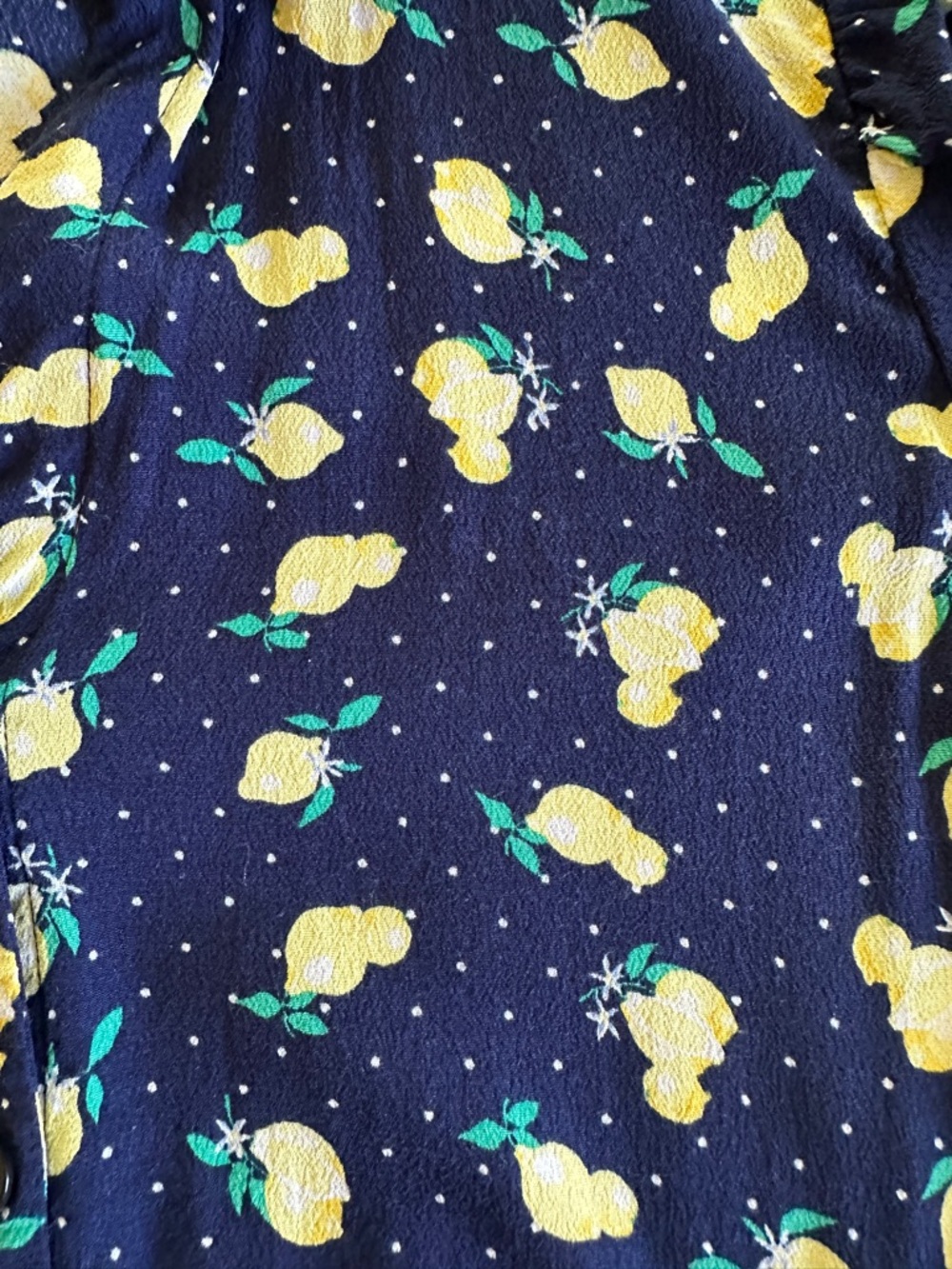 Lemon-Print Navy Blue Midi Shirt Dress with Tie Waist - Picture 7 of 8